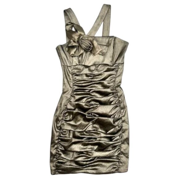 Jessica McClintock Metallic Ruched Designer Party Cocktail Mini Dress NYE 4 - Picture 1 of 11